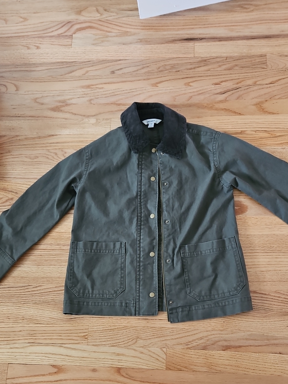 Old Navy Olive Utility Jacket with Black Corduroy Collar